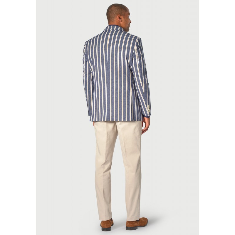 Jackets Brook Taverner Regular Fit Rafter Blue Stripe Cotton Linen Jacket £179.00