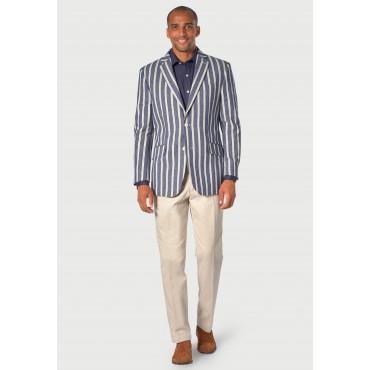 Jackets Brook Taverner Regular Fit Rafter Blue Stripe Cotton Linen Jacket £179.00