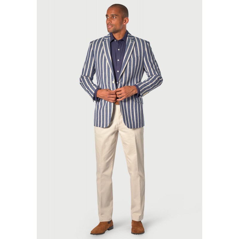 Jackets Brook Taverner Regular Fit Rafter Blue Stripe Cotton Linen Jacket £179.00