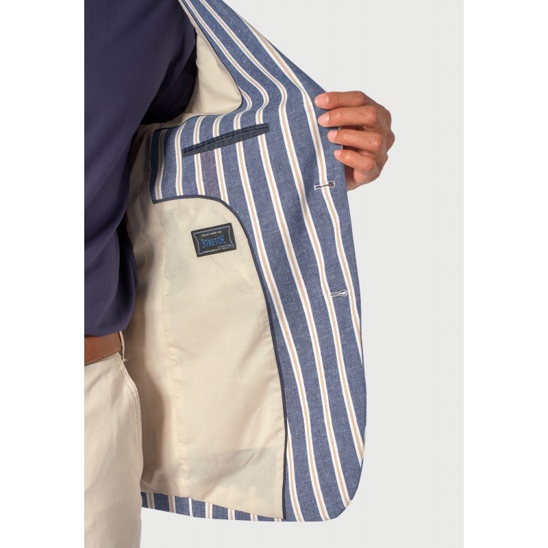 Jackets Brook Taverner Regular Fit Rafter Blue Stripe Cotton Linen Jacket £179.00