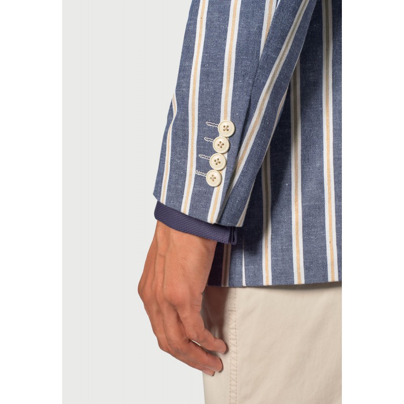 Jackets Brook Taverner Regular Fit Rafter Blue Stripe Cotton Linen Jacket £179.00