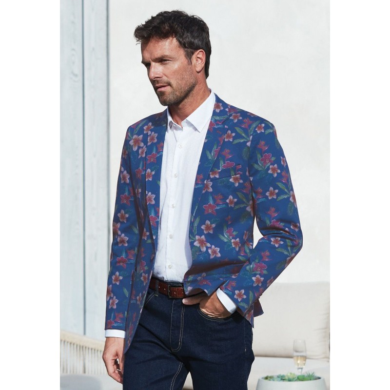 Jackets Brook Taverner Tailored Fit Henman Blue Floral Print Stetch Cotton Jacket £134.00