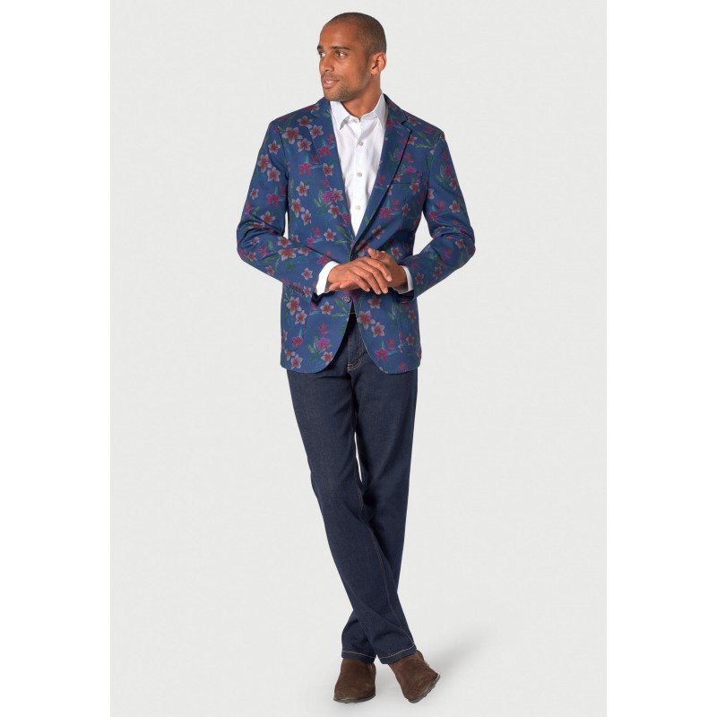 Jackets Brook Taverner Tailored Fit Henman Blue Floral Print Stetch Cotton Jacket £134.00