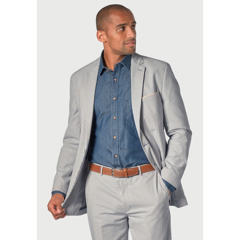 Jackets Brook Taverner Tailored Fit Drewett Blue Striped Cotton Stretch Seersucker Jacket £116.00