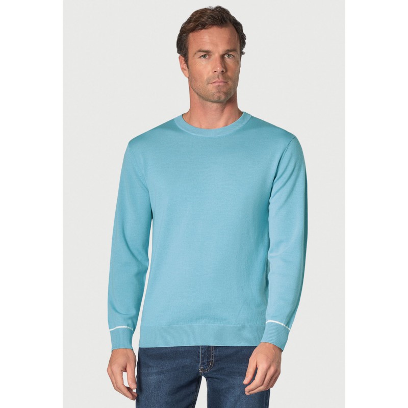 Jumpers Brook Taverner Arnold Aqua Merino Wool Crew Neck Jumper £80.00