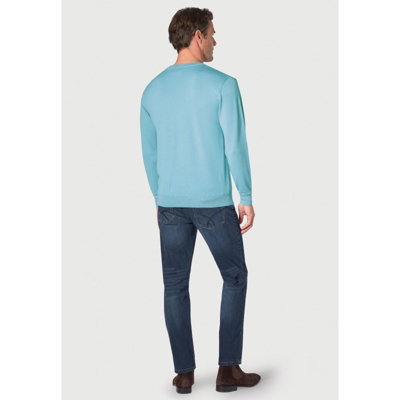 Jumpers Brook Taverner Arnold Aqua Merino Wool Crew Neck Jumper £80.00