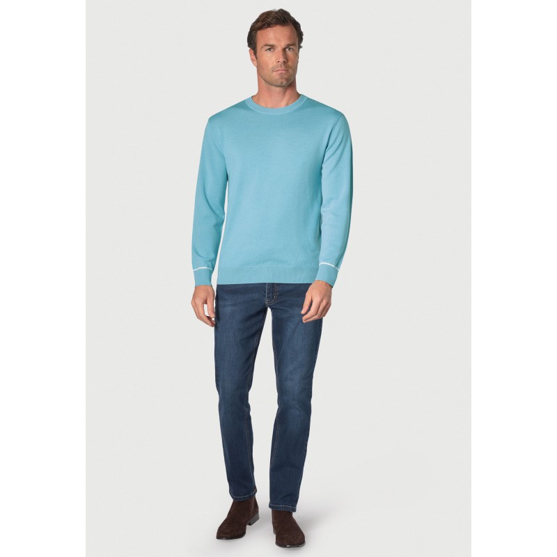 Jumpers Brook Taverner Arnold Aqua Merino Wool Crew Neck Jumper £80.00