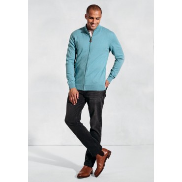 Cardigans Brook Taverner Somerset Aqua Cotton Merino Zip Cardigan £54.00