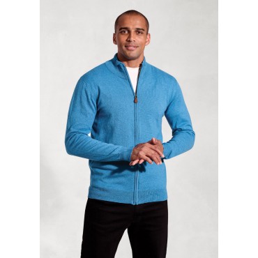 Cardigans Brook Taverner Somerset Sea Blue Cotton Merino Zip Cardigan £54.00