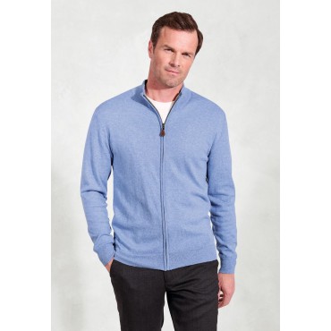 Cardigans Brook Taverner Somerset Sky Blue Cotton Merino Zip Cardigan £54.00