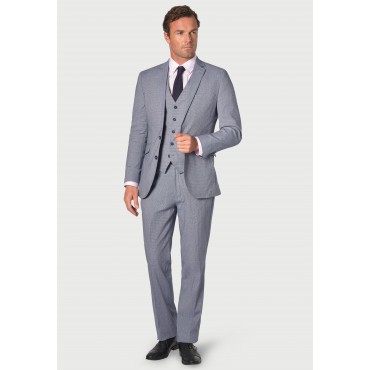 Three Piece Suits Brook Taverner Tailored Fit Anderson Blue Puppytooth Cotton Linen Suit - Waistcoat Optional £214.80