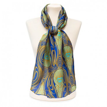 Scarves Fox and Chave Art Deco Peacock Silk Habotai Scarf £27.00