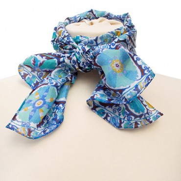 Scarves Fox and Chave Suzani Blue Silk Habotai Scarf £27.00