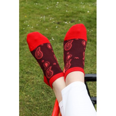 Women PEPER HAROW Paisley Womens Trainer Socks - Burgundy £10.00