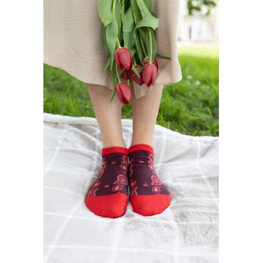 Women PEPER HAROW Paisley Womens Trainer Socks - Burgundy £10.00