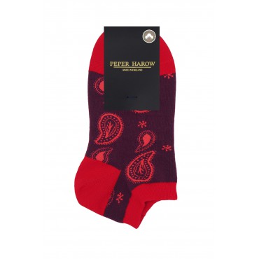 Women PEPER HAROW Paisley Womens Trainer Socks - Burgundy £10.00