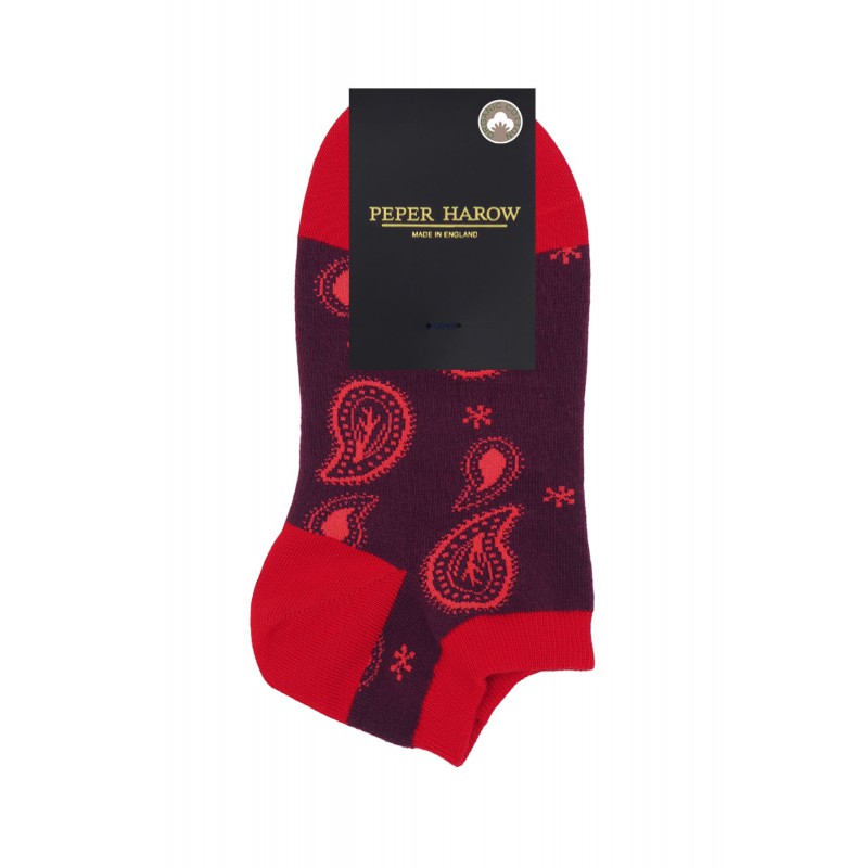 Women PEPER HAROW Paisley Womens Trainer Socks - Burgundy £10.00