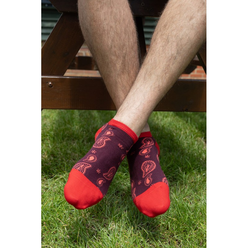 Men PEPER HAROW Paisley Mens Trainer Socks - Burgundy £13.00