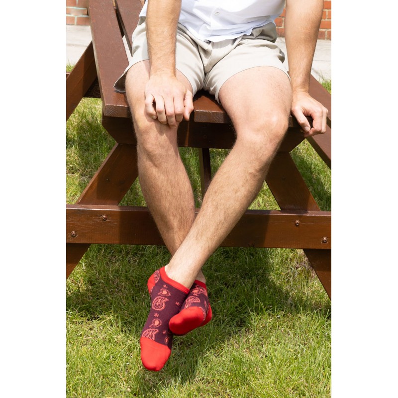 Men PEPER HAROW Paisley Mens Trainer Socks - Burgundy £13.00