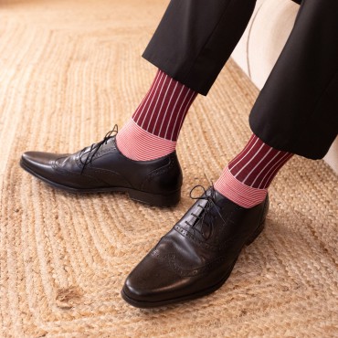 Men PEPER HAROW Oxford Stripe Mens Socks - Burgundy £15.00