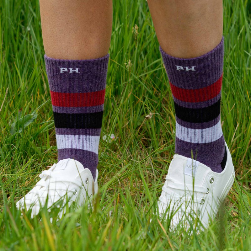 Women PEPER HAROW Striped Organic Womens Sport Socks - Mauve-PH-6128378773678- £14.00