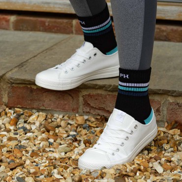 Women PEPER HAROW Striped Organic Womens Sport Socks - Black-PH-6128371171502- £14.00