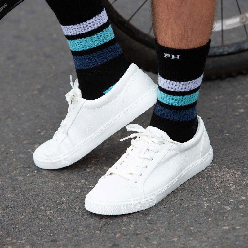 Men PEPER HAROW Striped Organic Mens Sport Socks - Black-PH-6128333881518- £15.00