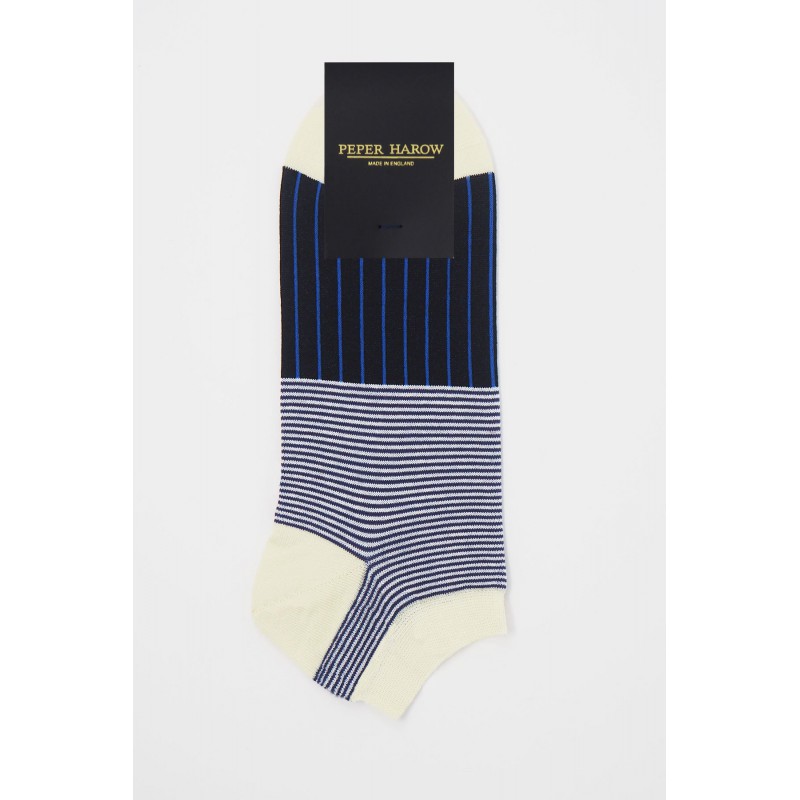 Men PEPER HAROW Oxford Stripe Mens Trainer Socks - Black-PH-5535223087253- £12.00