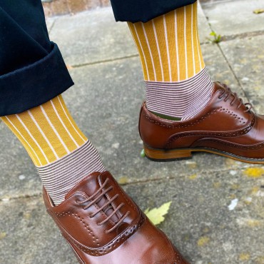 Men PEPER HAROW Oxford Stripe Mens Socks - Mustard-PH-5400315068565- £15.00